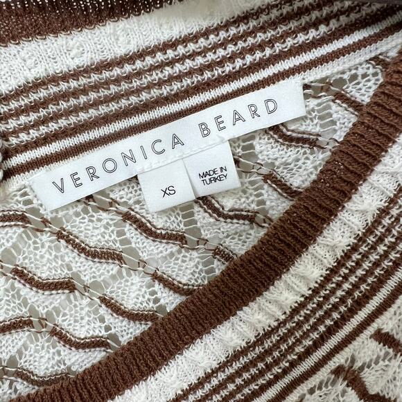 Veronica Beard V-Neck Zinya Sweater Small Striped Crochet Knit V Neck Pullover - Picture 6 of 9